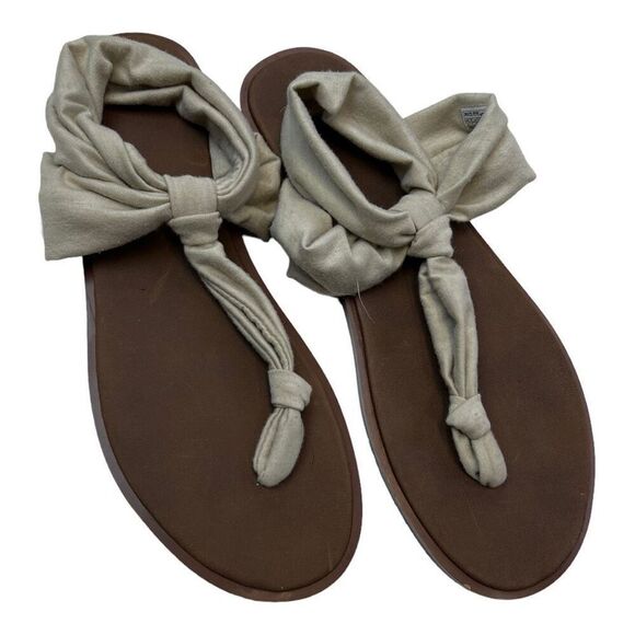 Sanuk Womens Slip On Yoga Sling 2 Flip Flop Slingback Flat Sandals Beige Size 9 - Picture 2 of 5